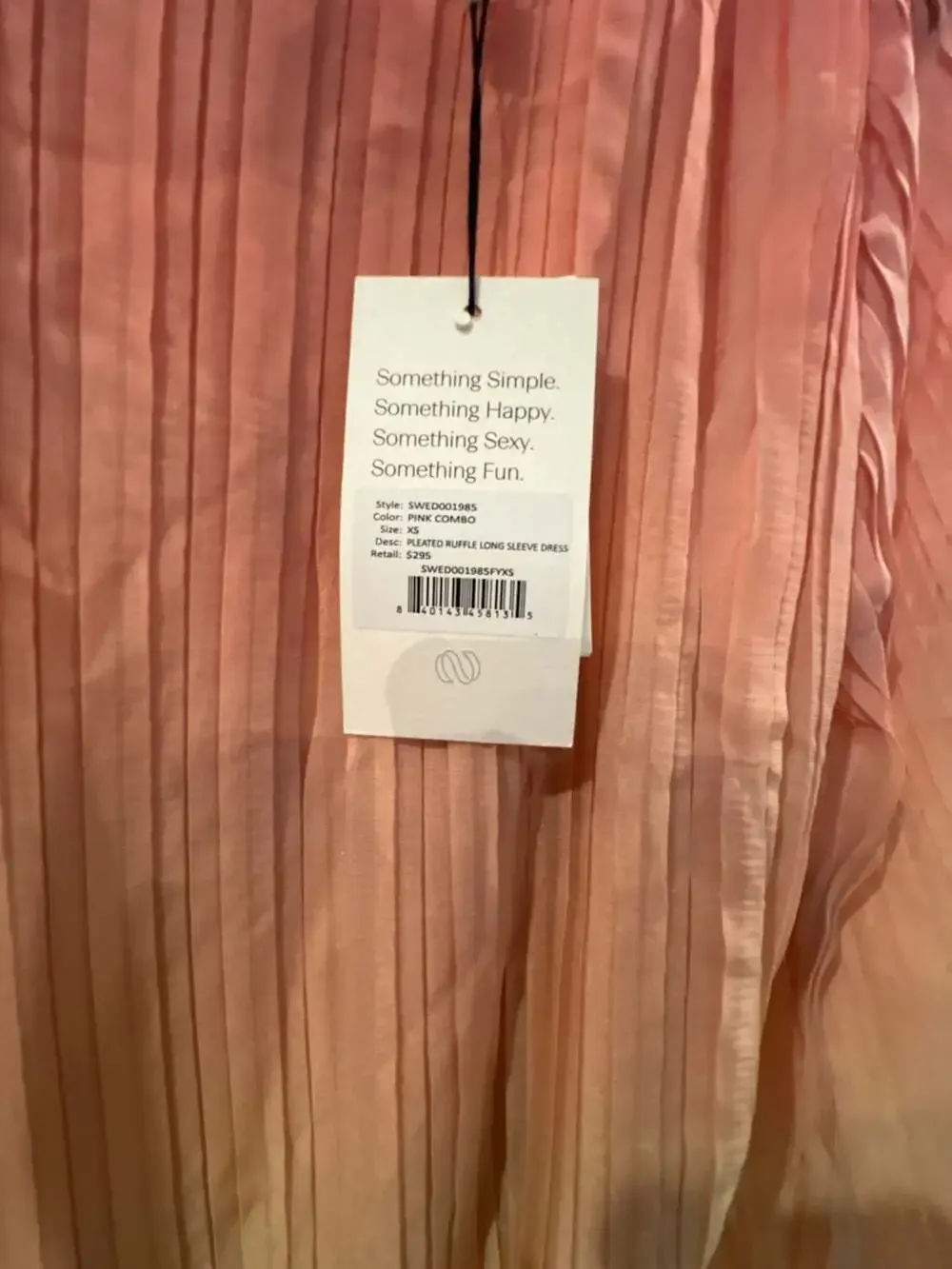 Something Navy Pleated Long Sleeve Ombre Dress Pink Combo midi XS NEW